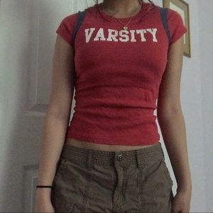 Abercrombie red blue varsity graphic y2k fitted baby tee